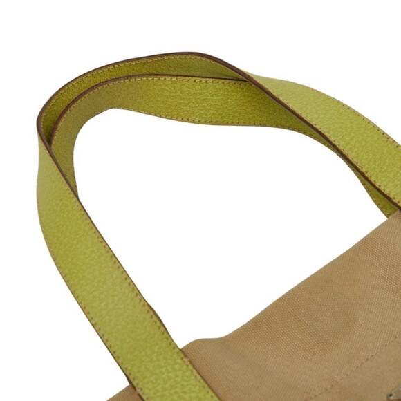 Prada Triangle Logo Plate Tote Bag Handbag Beige Green Canvas Leather Women's... - Picture 6 of 9